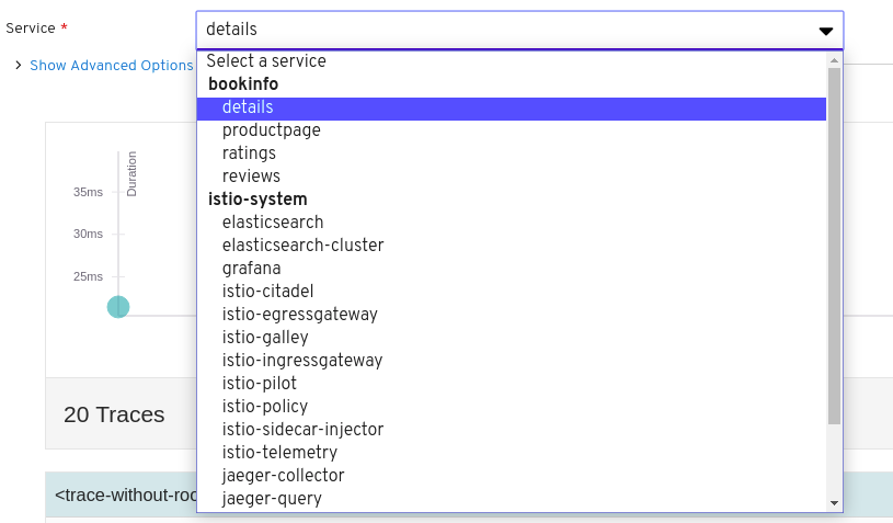 Service Selector Tracing View